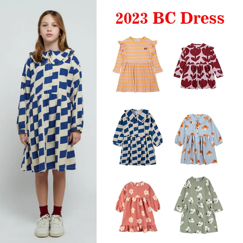 

2023 BC AW New Girls Autumn Winter Dress Long Sleeve Cartoon Flower Print Dress Stylish Kids BC Clothing