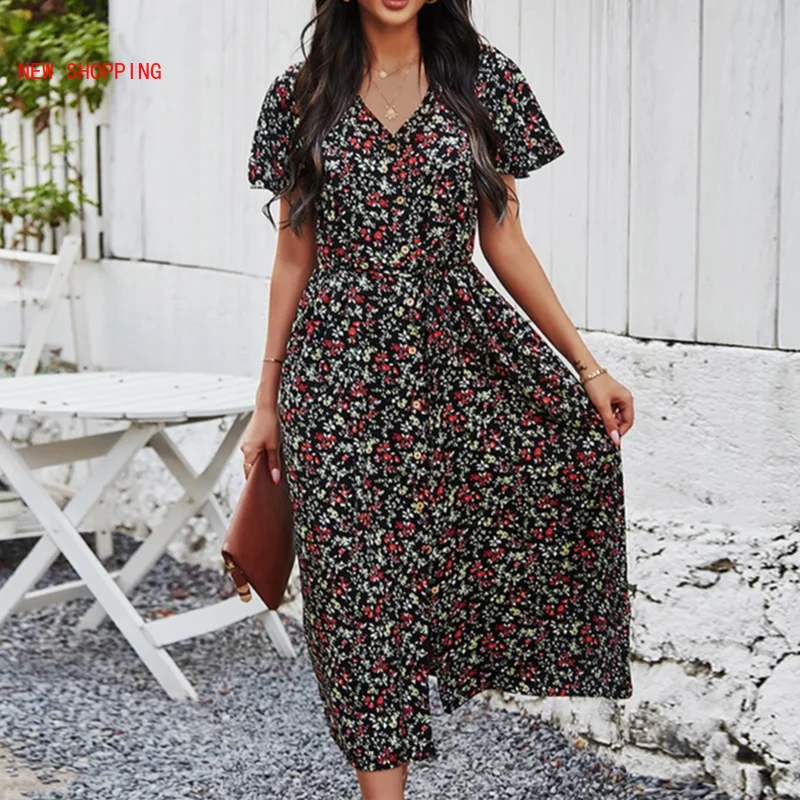 Short Sleeve V Neck Summer Midi Dress with Belt 2021 Spring Women Cottagecore Dress Floral Print Boho Beach Retro Dresses Ladies
Short Sleeve V Neck Summer Midi Dress with Belt 2021 Spring Women Cottagecore Dress Floral Print Boho Beach Retro Dresses Ladies