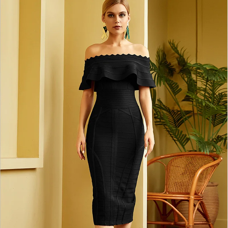 New Off Shoulder Women Bandage Dress Slash Neck Solid Color Bodycon Summer Celebrity Runway Party Ladies Dresses Fashion
New Off Shoulder Women Bandage Dress Slash Neck Solid Color Bodycon Summer Celebrity Runway Party Ladies Dresses Fashion