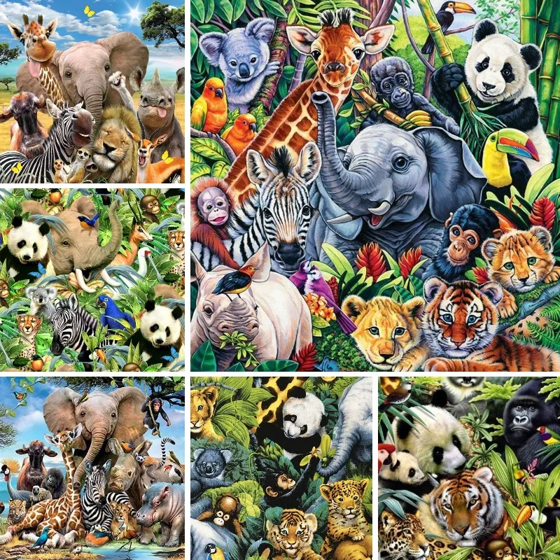 

Алмазная 5D картина «сделай сам», мозаика с рисунком диких джунглей, детей, животных, бриллиантовая вышивка, полная выкладка крестиком, декор с квадратными и круглыми стразами