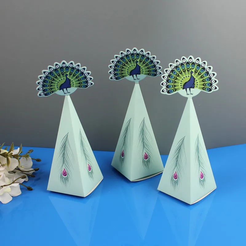 

Женская треугольная пирамида, павлин Ling, бумажные коробки для детского душа, Женская Подарочная коробка для конфет, упаковочные сумки