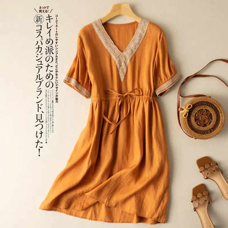 100% Cotton Short-sleeve Dress Women's Loose Mid-length Dresses Literary Retro 2022 Summer Lace Patchwork V Neck A-line Dress
100% Cotton Short-sleeve Dress Women's Loose Mid-length Dresses Literary Retro 2022 Summer Lace Patchwork V Neck A-line Dress