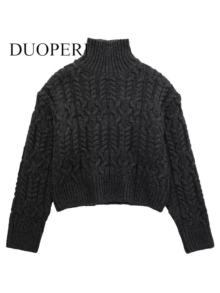 DUOPERI Women Fashion Solid Knitted Pullover Sweater Vintage High Neck Long Sleeves Female Chic Lady Tops
DUOPERI Women Fashion Solid Knitted Pullover Sweater Vintage High Neck Long Sleeves Female Chic Lady Tops