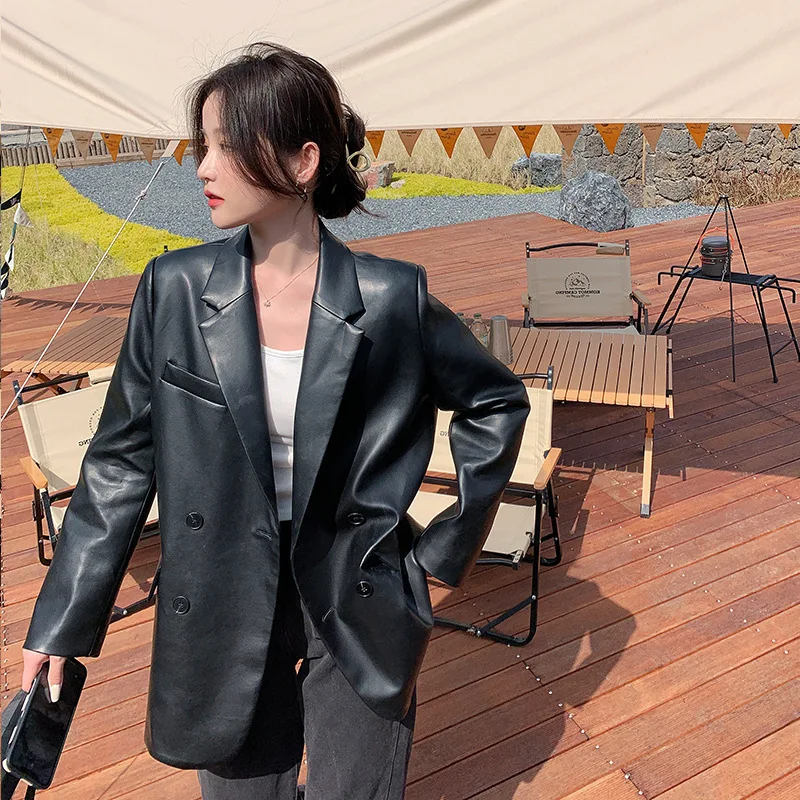 Womens Leather Jacket 2022 Autumn Winter Casual PU Loose Jackets Female Streetwear Spring Black PU Leather Blazer Coat Outwear
Womens Leather Jacket 2022 Autumn Winter Casual PU Loose Jackets Female Streetwear Spring Black PU Leather Blazer Coat Outwear