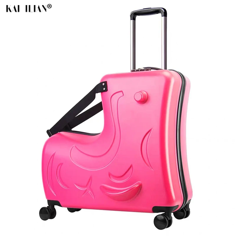 

Children Rolling Luggage Spinner Wheels Suitcase Kids Cabin Trolley Travel Bag child Cute Baby Carry On Trunk Can sit to ride