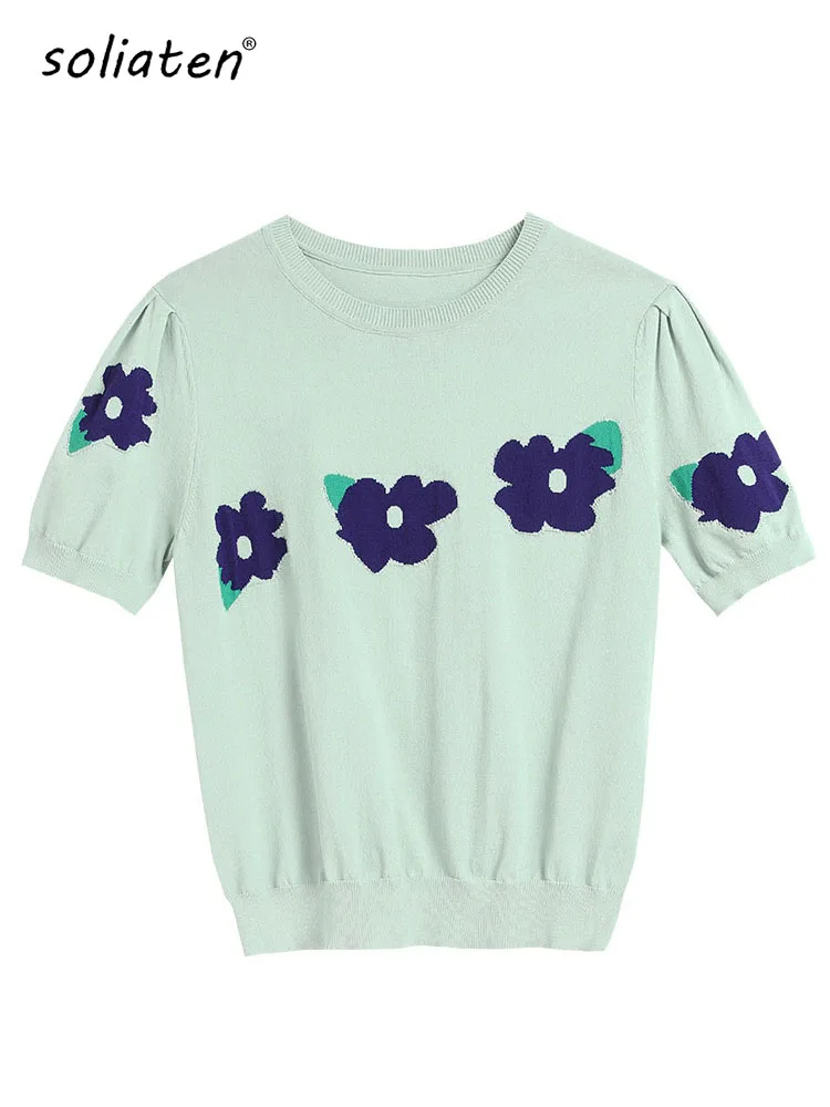 Summer Woman Contrast Floral Jacquard Short Sleeve T-shirt High Quality Knitting Tops B-061
Summer Woman Contrast Floral Jacquard Short Sleeve T-shirt High Quality Knitting Tops B-061