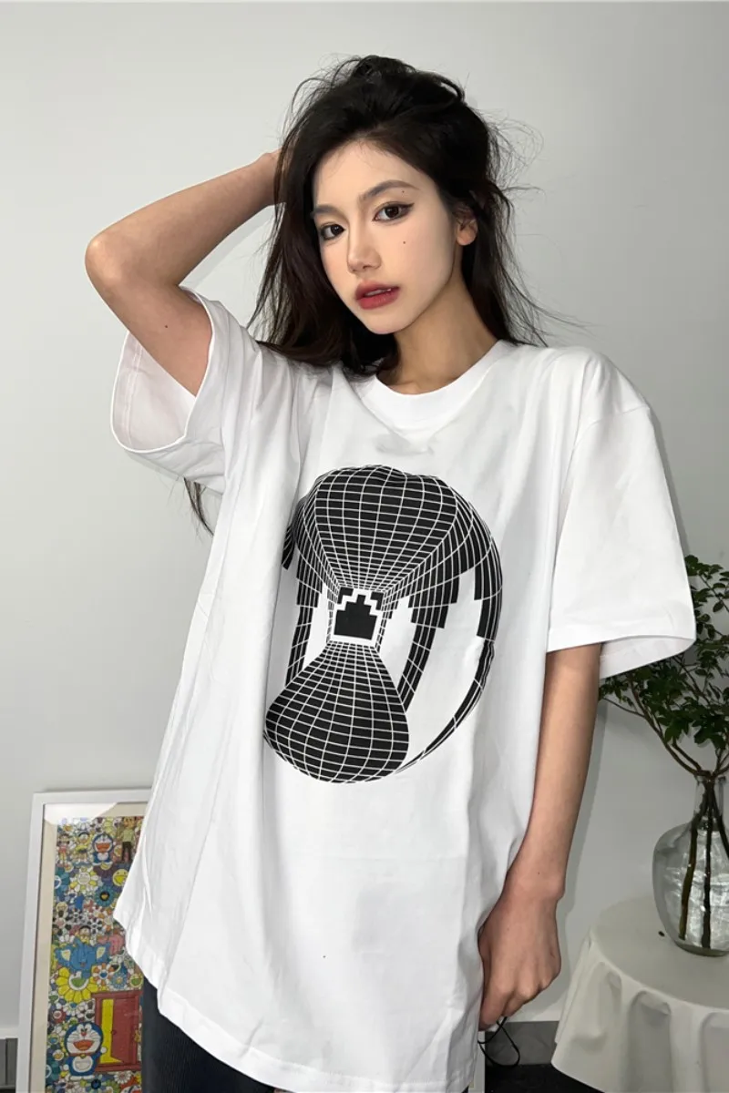 

CAVEMPT CHECK EARTH PRINT CE SHORT SLEEVE TEE FOR MEN AND WOMEN'S DAY STYLE LOOSE CREW NECK HALF SLEEVES