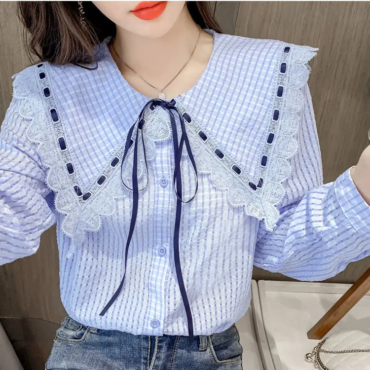 Vintage Peter Pan Collar Women Blouse Shirts 2022 Autumn Winter Korean Style Slim Female Blouse Tops Workwear Shirts C112
Vintage Peter Pan Collar Women Blouse Shirts 2022 Autumn Winter Korean Style Slim Female Blouse Tops Workwear Shirts C112