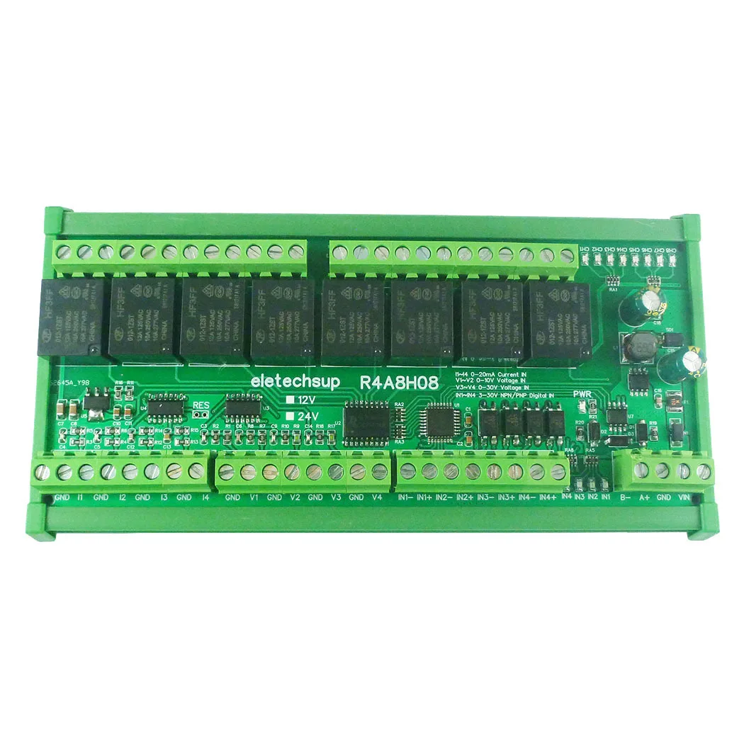 

8DO 4DI 8AI RS485 Modbus RTU Multifunction Relay Module PLC IO Expanding Board 4-20MA 0-10V Analog Current Voltage Collector