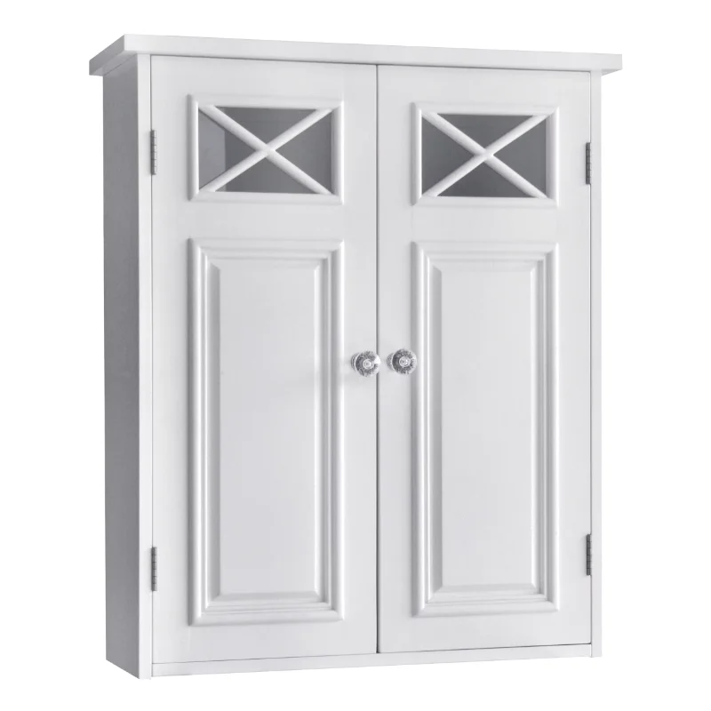 

Teamson Home Dawson Wooden Wall Cabinet with Cross Molding and 2 Doors, White living room cabinets storage cabinet