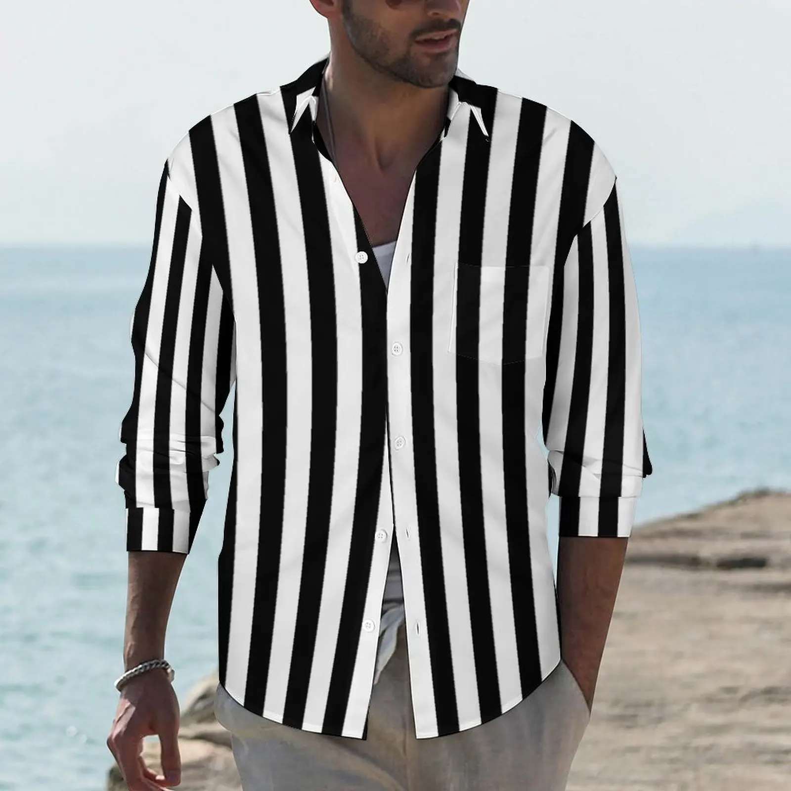 Black White Striped Shirt Vertical Lines Print Casual Shirts Long Sleeve Design Funny Blouses Autumn Vintage Oversized Clothing
Black White Striped Shirt Vertical Lines Print Casual Shirts Long Sleeve Design Funny Blouses Autumn Vintage Oversized Clothing
