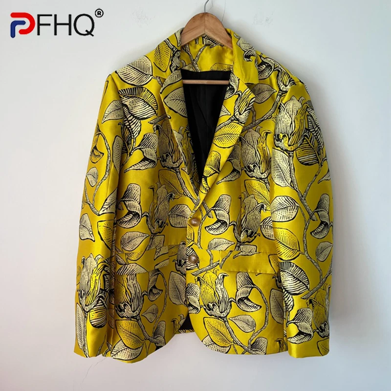 

PFHQ Men's Damask Jacquard High Quality Blazers Casual Creativity Delicacy Print Button Light Luxury Handsome Chic Suit 21Z1623