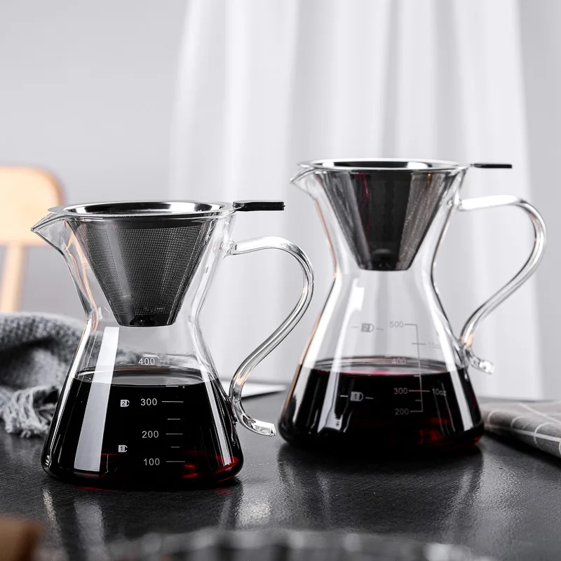 400ml/500ml/800ml Reusable V60 Hand-Drip Coffee Pot Kit Paperless Stainless Steel Filter and Glass Carafe Coffee Items
400ml/500ml/800ml Reusable V60 Hand-Drip Coffee Pot Kit Paperless Stainless Steel Filter and Glass Carafe Coffee Items