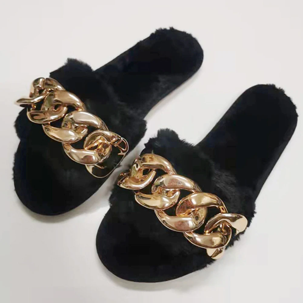 Winter New Women House Slippers Faux Fur Warm Flat Non-slip Shoes Female Slip on Home Metal Chain Furry Ladies Slides qt247
Winter New Women House Slippers Faux Fur Warm Flat Non-slip Shoes Female Slip on Home Metal Chain Furry Ladies Slides qt247