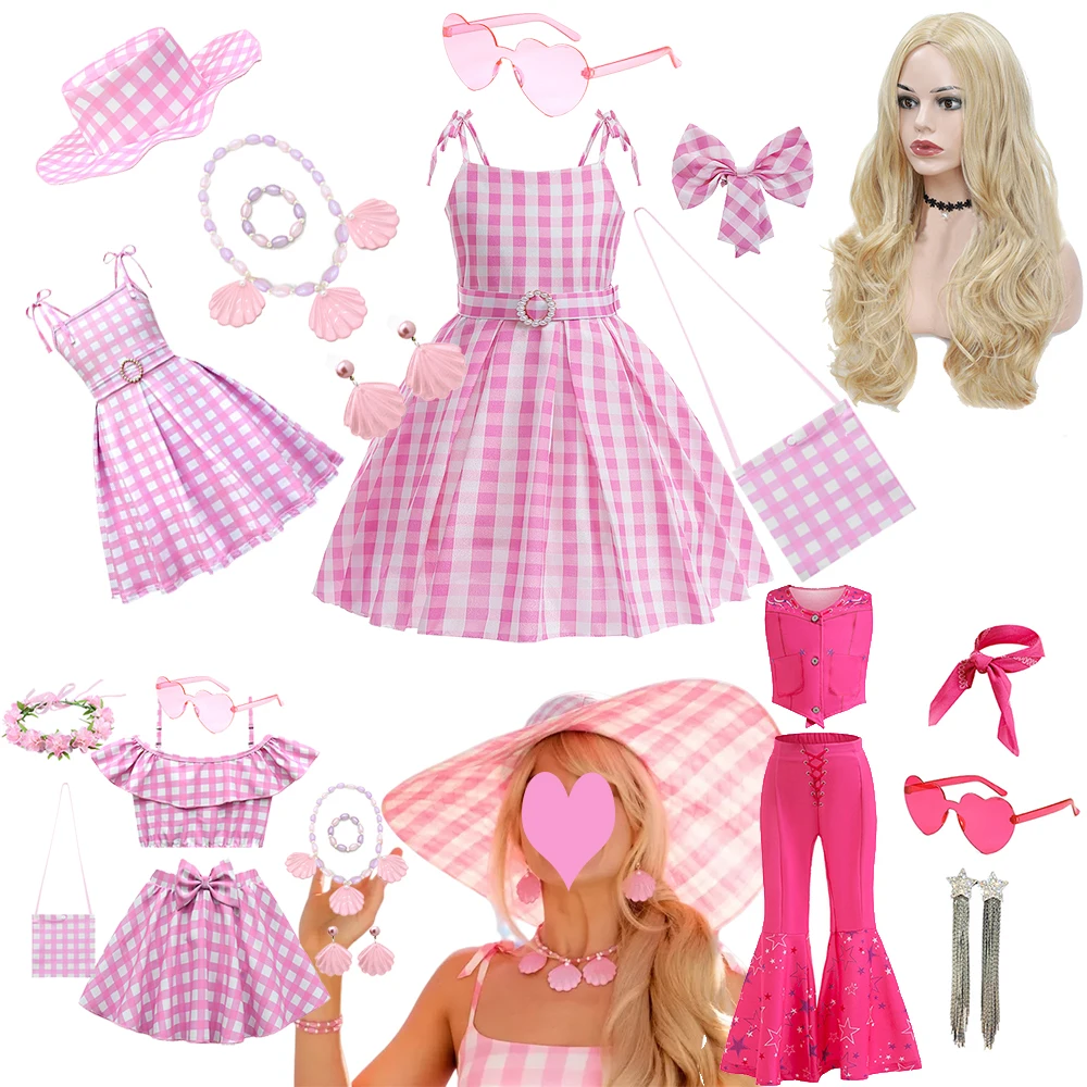 Hot Movie Barbi Costume For Kids Girls Cosplay Pink Plaid Dress Halloween Girl Dress Up Carnival Party Clothes With Hat 2-10T
Hot Movie Barbi Costume For Kids Girls Cosplay Pink Plaid Dress Halloween Girl Dress Up Carnival Party Clothes With Hat 2-10T