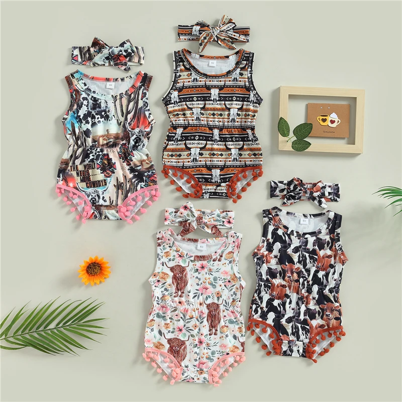 Summer Infant Baby Clothing Girl Sleeveless Cow Print Tasseled Jumpsuits For Newborns Girls Sunsuit Rompers Outfits Clothes
Summer Infant Baby Clothing Girl Sleeveless Cow Print Tasseled Jumpsuits For Newborns Girls Sunsuit Rompers Outfits Clothes
