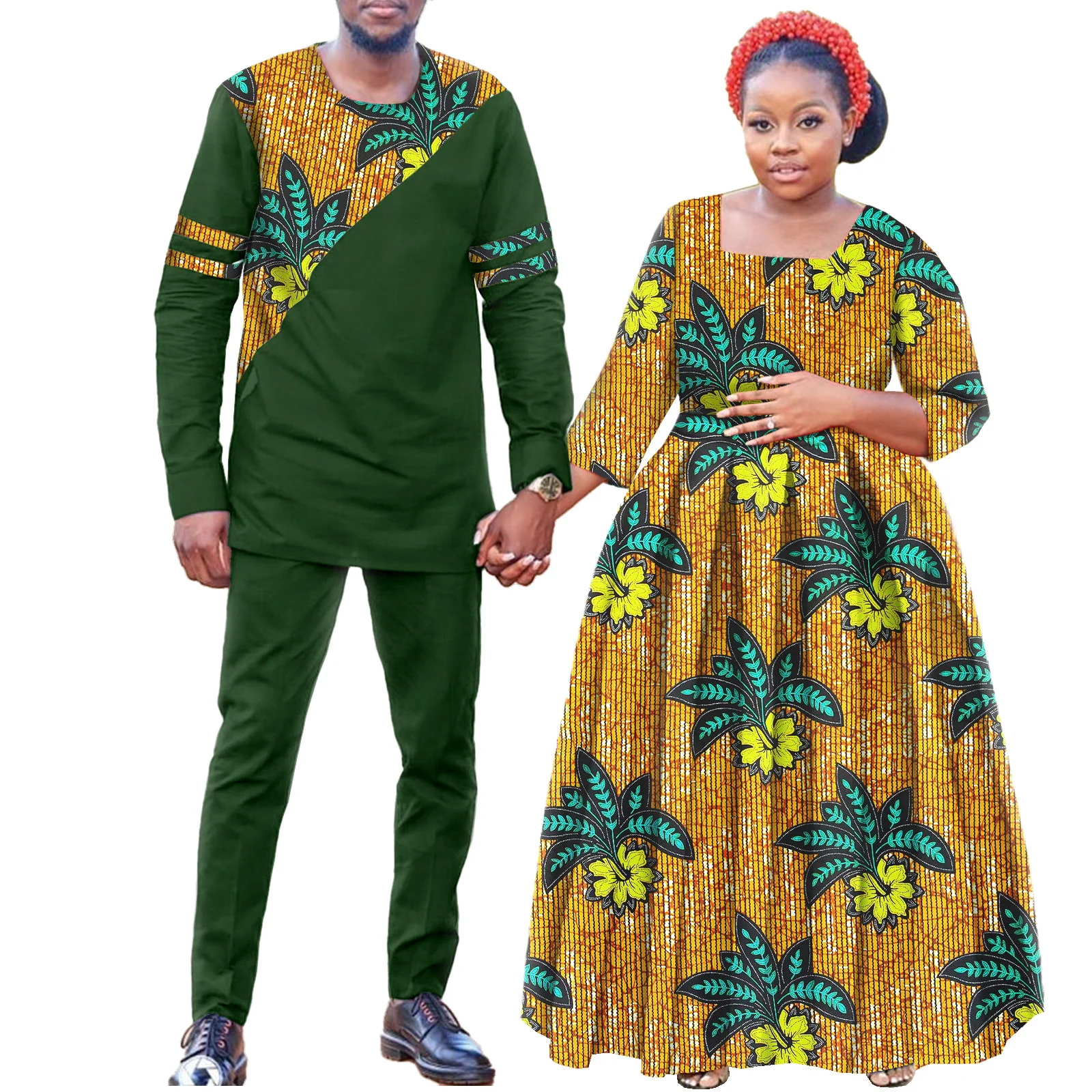 African Couples Clothes Mens Long Sleeve Pants Suits Womens Print Maxi Dress Set V232C005
African Couples Clothes Mens Long Sleeve Pants Suits Womens Print Maxi Dress Set V232C005