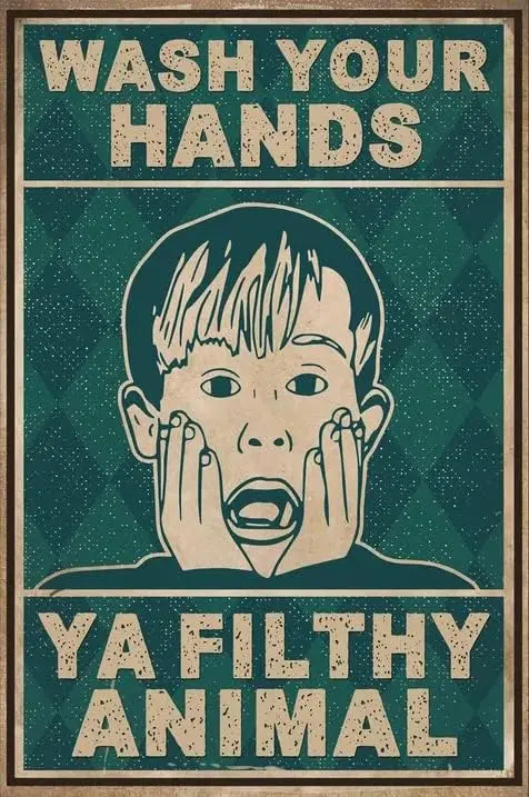 Wash Your Hands Ya Filthy Animal Funny Novelty Metal Tin Sign Retro Wall Decor for Home Gate Garden Bars Restaurants
Wash Your Hands Ya Filthy Animal Funny Novelty Metal Tin Sign Retro Wall Decor for Home Gate Garden Bars Restaurants