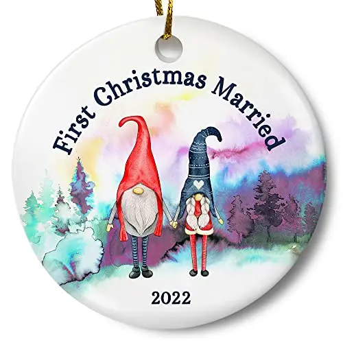First Christmas Married 2022 Newlywed Woodland Gnome Ornament, Couples Wedding Present, 3 Inch Flat Ceramic Ornament
First Christmas Married 2022 Newlywed Woodland Gnome Ornament, Couples Wedding Present, 3 Inch Flat Ceramic Ornament