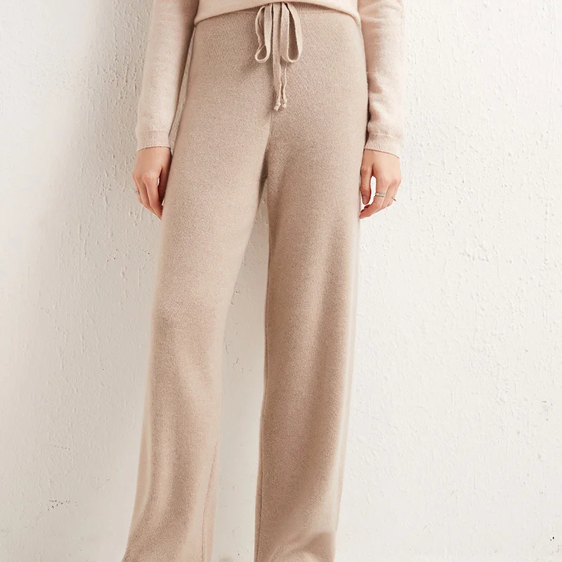 2022 Spring Retro Solid Cashmere Women Knitted Pants High Waist Drawstring Wool Straight Casual Trousers Women's Wide Leg Pants
2022 Spring Retro Solid Cashmere Women Knitted Pants High Waist Drawstring Wool Straight Casual Trousers Women's Wide Leg Pants