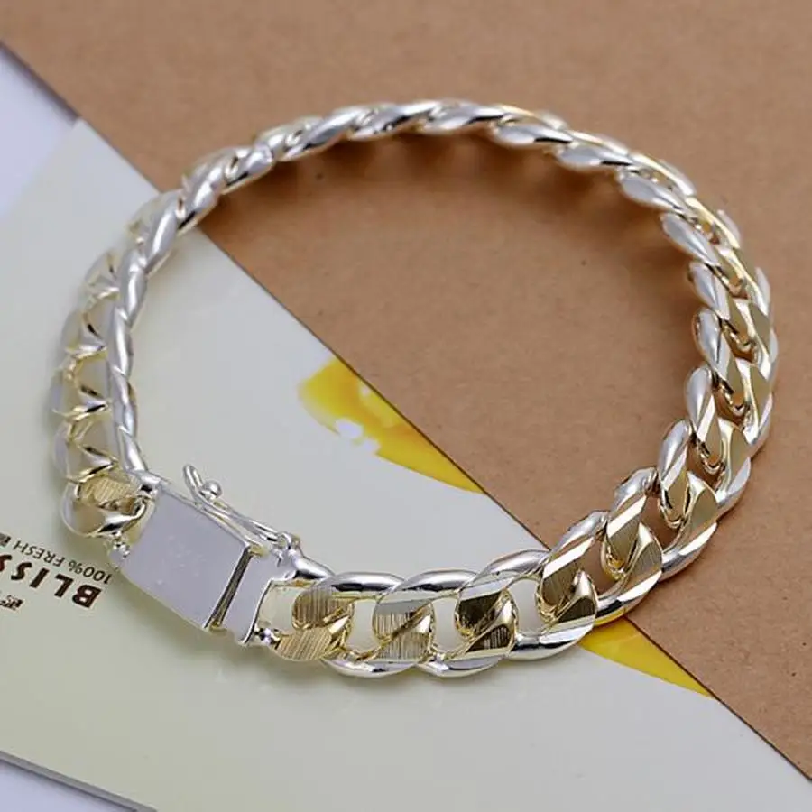 925 Sterling Silver Color exquisite 10mm chain men women noble wedding bracelet fashion charm birthday gift
925 Sterling Silver Color exquisite 10mm chain men women noble wedding bracelet fashion charm birthday gift