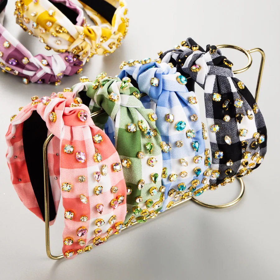 Fashion Colorful Plaid Diamond Water Diamond Knot Headband Women Trendy Party Hair Band Hair Accessories Hair Hoops Girl New
Fashion Colorful Plaid Diamond Water Diamond Knot Headband Women Trendy Party Hair Band Hair Accessories Hair Hoops Girl New