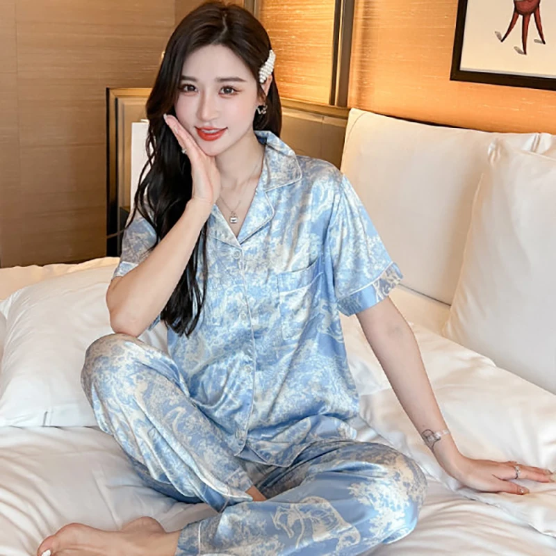 Women's Summer 2 Piece Suit Pajamas Sets Silk Satin Thin Outwear Pyjamas Sexy Mujer Lingerie Sleeplwear Top Woman Clothes
Women's Summer 2 Piece Suit Pajamas Sets Silk Satin Thin Outwear Pyjamas Sexy Mujer Lingerie Sleeplwear Top Woman Clothes