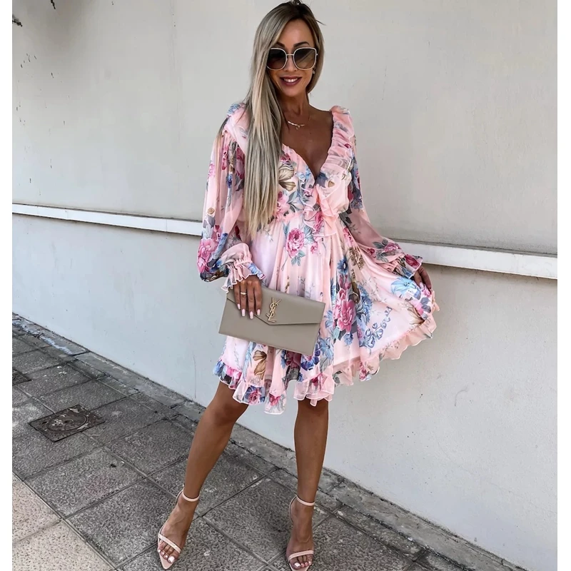 Summer Sexy Elegant Party Formal Dress Women's Printed Ruffles Stitching High Waist Dress Women's Long Sleeve V-neck Loose Dress
Summer Sexy Elegant Party Formal Dress Women's Printed Ruffles Stitching High Waist Dress Women's Long Sleeve V-neck Loose Dress
