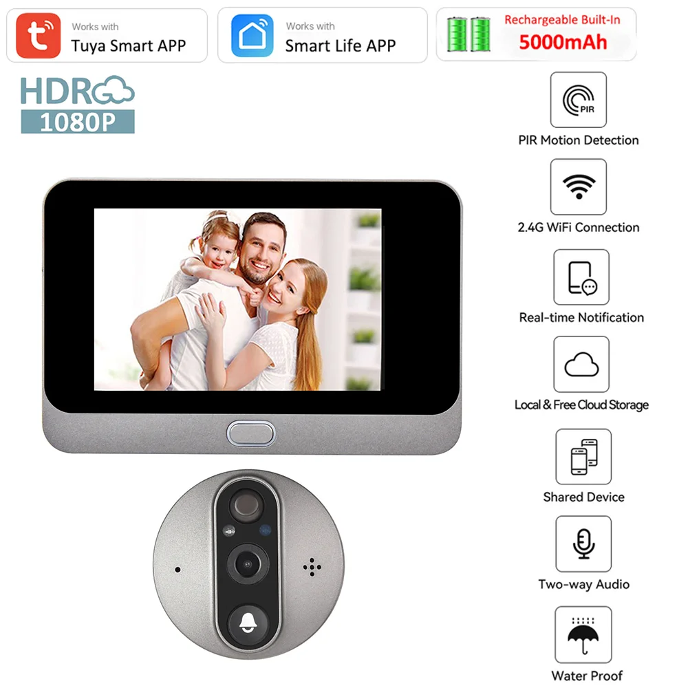 Умный дверной глазок BSL Tuya с Wi-Fi, камера 1080P HD, Видеозвонок для двери с пассивным ИК-датчиком, объективом 166 °, широкоугольный инфракрасный две...
Умный дверной глазок BSL Tuya с Wi-Fi, камера 1080P HD, Видеозвонок для двери с пассивным ИК-датчиком, объективом 166 °, широкоугольный инфракрасный две...
