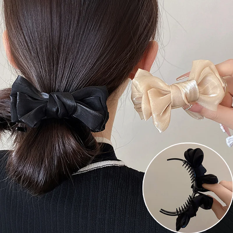 

Gauze Bowknot Hair Claw for Girl Princess Elegant French Bow Headdress Grab Clip Back Updo Hair Shark Clip Crab Stick Headwear