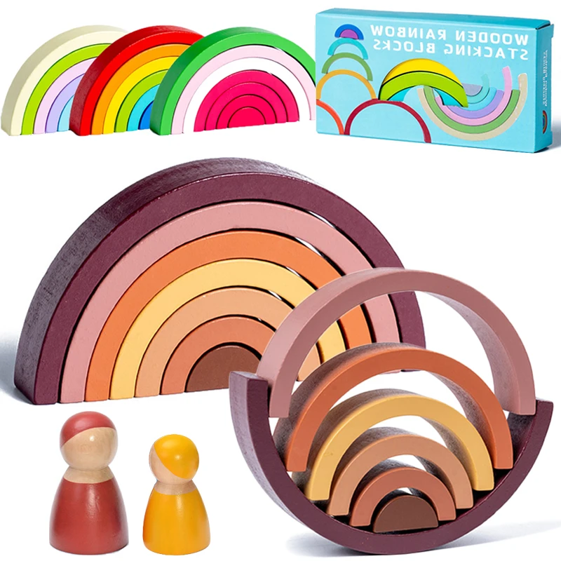 

Baby WoodenToys Rainbow Stacker Creative Building Blocks Balance Stacking Games 3D Puzzle Montessori Educational Toys For kids