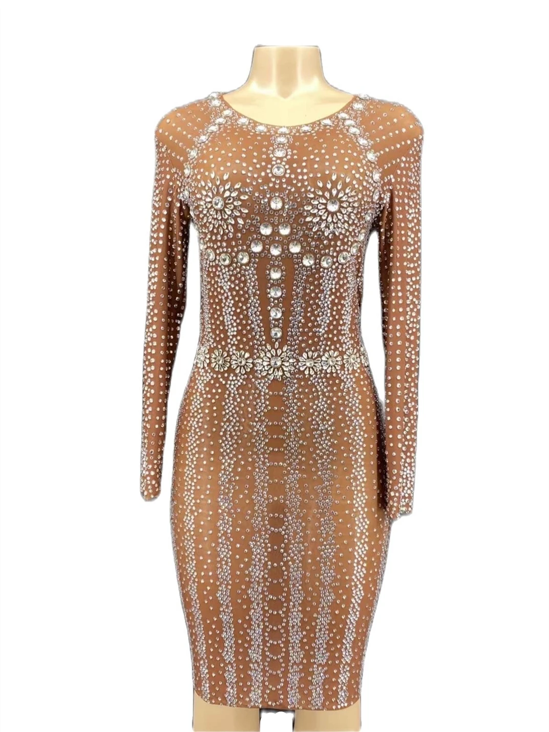Rhinestone Sheath Dress See-through Long Sleeves Brown Bodycon Dress Women Party Prom Formal Dress Nightclub Singer Stage Outfit
Rhinestone Sheath Dress See-through Long Sleeves Brown Bodycon Dress Women Party Prom Formal Dress Nightclub Singer Stage Outfit