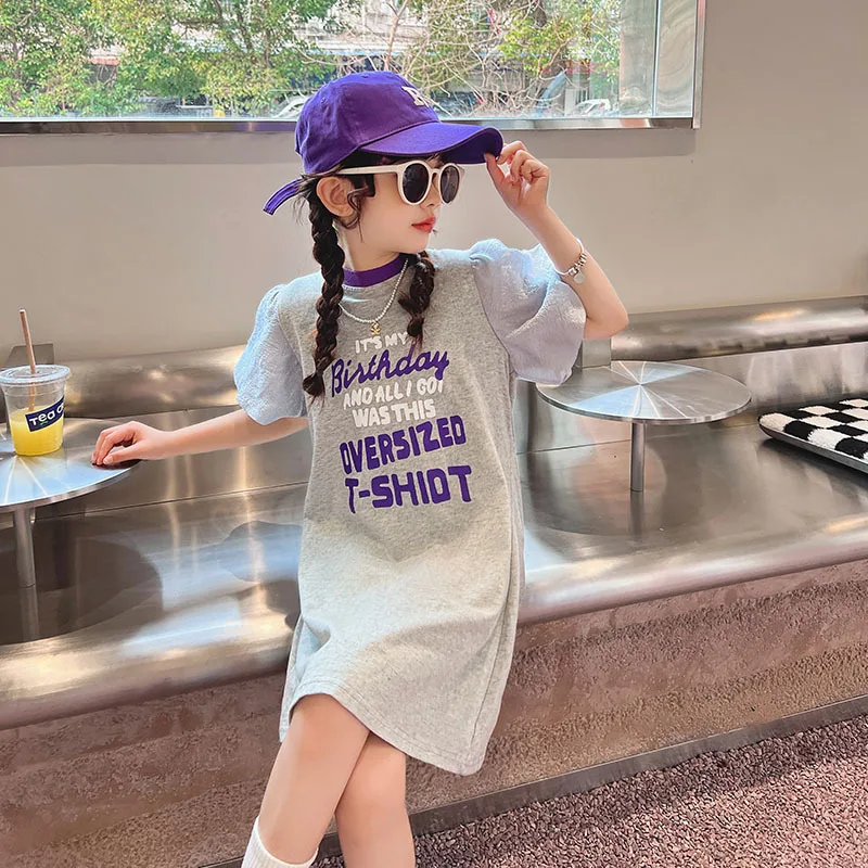 Summer Girls Puff Sleeve Grey Letter Dresses Baby Fashion Outfits 2022 New Teenage Girl 5 6 7 8 10 12 years Kids Dress
Summer Girls Puff Sleeve Grey Letter Dresses Baby Fashion Outfits 2022 New Teenage Girl 5 6 7 8 10 12 years Kids Dress
