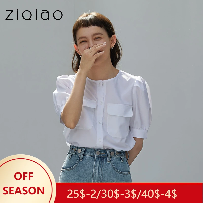 ZIQIAO Women's Shirt Summer 2021 Women's Summer Short Sleeve White Shirt Multi-pocket Design Niche French Chic Top Women Shirt
ZIQIAO Women's Shirt Summer 2021 Women's Summer Short Sleeve White Shirt Multi-pocket Design Niche French Chic Top Women Shirt