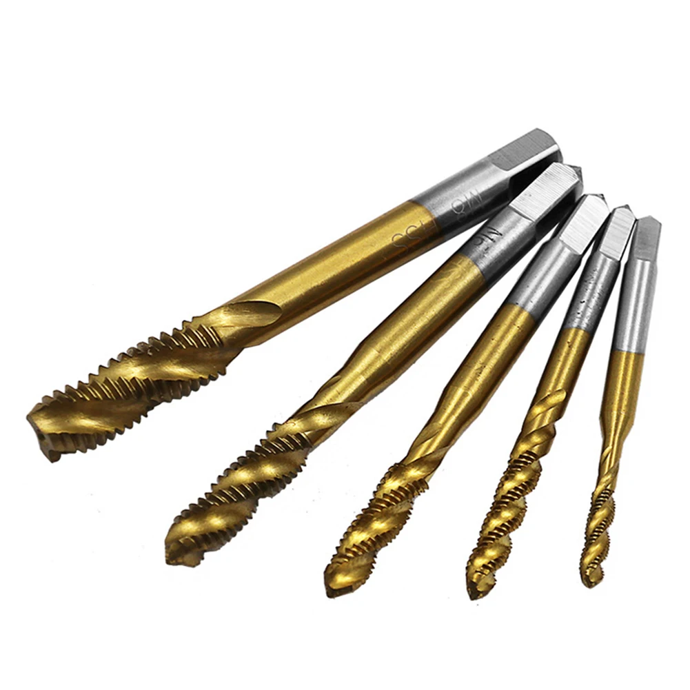 5Pcs HSS Spiral Screw Tap HSS 6542 Metric Thread Forming Drill Bits Hand Tap M3-M8 Gold Spiral Hand Tap Kit Handle Tools
5Pcs HSS Spiral Screw Tap HSS 6542 Metric Thread Forming Drill Bits Hand Tap M3-M8 Gold Spiral Hand Tap Kit Handle Tools