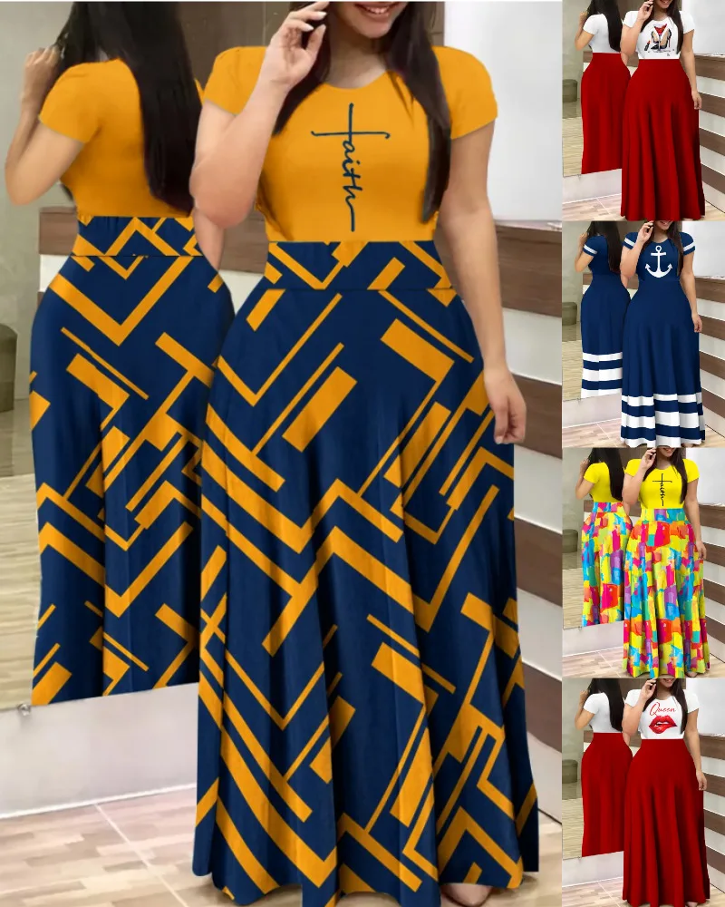 Summer Fashion Casual Print Long Dress Women O-Neck Short Sleeve Slim A-line Dresses For Women High Waist Party Club Maxi Robe
Summer Fashion Casual Print Long Dress Women O-Neck Short Sleeve Slim A-line Dresses For Women High Waist Party Club Maxi Robe