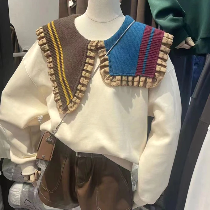 Korean Fashion Colorblock Sweatshirts Female Patchwork Knitted Shawl Collar Long Sleeve Sweatshirt Woman Top Mujer Dropshipping
Korean Fashion Colorblock Sweatshirts Female Patchwork Knitted Shawl Collar Long Sleeve Sweatshirt Woman Top Mujer Dropshipping