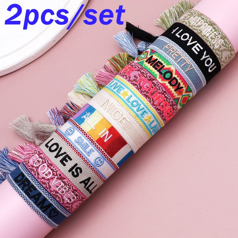 ZOSHI 2pcs/set Embroidered Letters Woven Tassel Bracelet for Women Fashion Wrist Band Summer Bohemian Jewelry
ZOSHI 2pcs/set Embroidered Letters Woven Tassel Bracelet for Women Fashion Wrist Band Summer Bohemian Jewelry