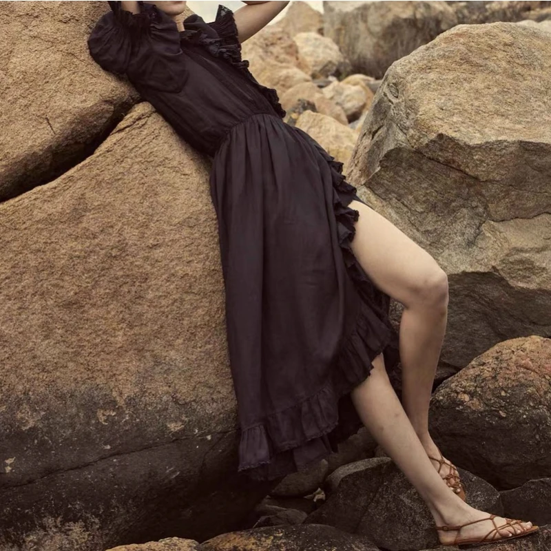Latest 2023 Spring Summer High Quality Solid Vintage Ruffled Graceful Flouncing Short Sleeve Woman Midi Wrap Dress
Latest 2023 Spring Summer High Quality Solid Vintage Ruffled Graceful Flouncing Short Sleeve Woman Midi Wrap Dress
