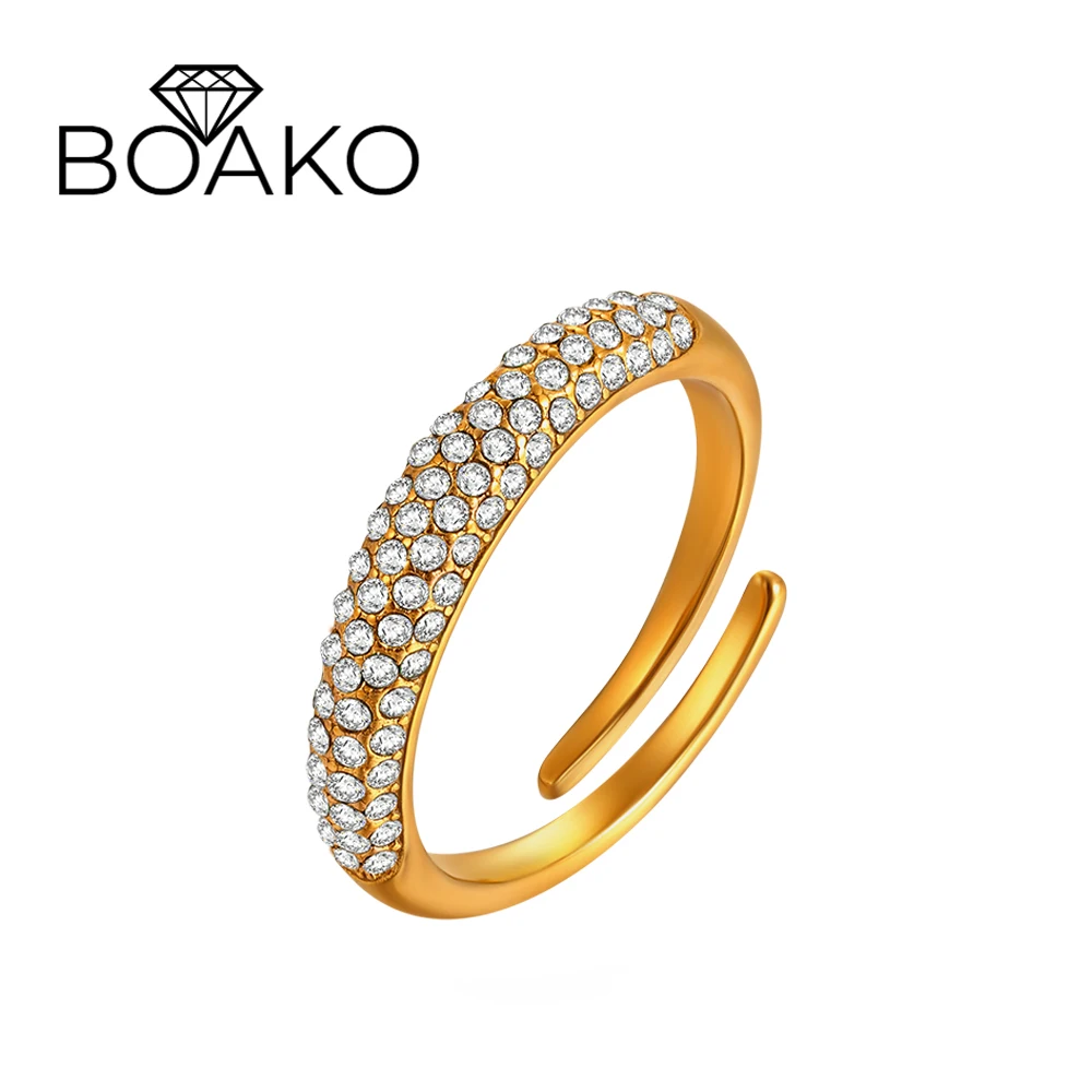 BOAKO Exquisite Super Micro Inlaid Zircon Opening Ring For Women 316L Stainless Steel Waterproof Adjustable Ring Fashion Jewelry
BOAKO Exquisite Super Micro Inlaid Zircon Opening Ring For Women 316L Stainless Steel Waterproof Adjustable Ring Fashion Jewelry