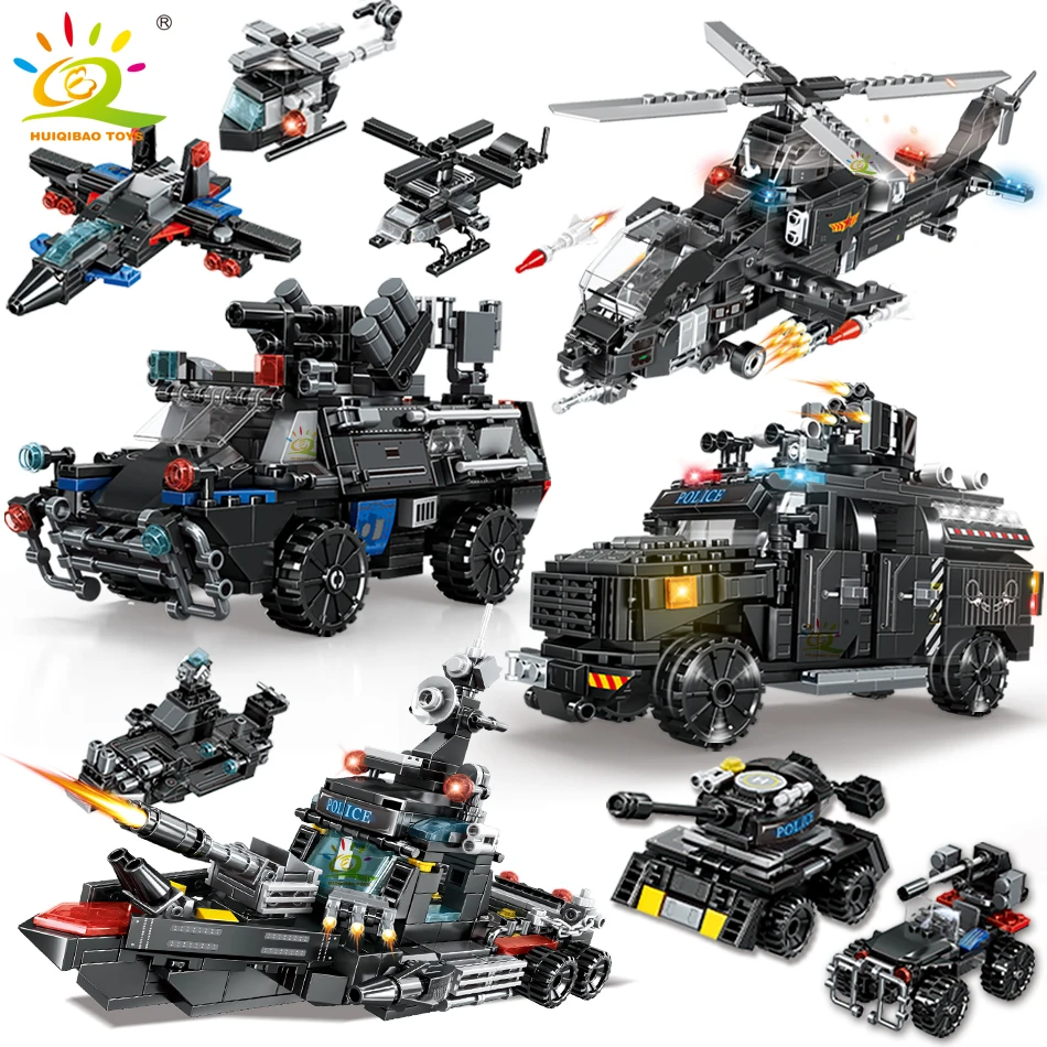 HUIQIBAO 4in1 Swat Police Series Building Blocks with Policeman Bricks Truck Ship Car City Construction Toys for Children
HUIQIBAO 4in1 Swat Police Series Building Blocks with Policeman Bricks Truck Ship Car City Construction Toys for Children