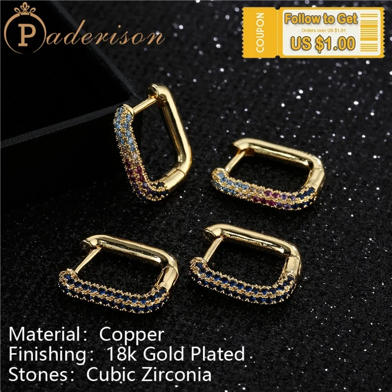 Trendy Simple Geometric Zircon Square Hoop Earring for Women 18k gold-plated copper Trendy Shiny Circle Ear Stud Fashion Jewelry
Trendy Simple Geometric Zircon Square Hoop Earring for Women 18k gold-plated copper Trendy Shiny Circle Ear Stud Fashion Jewelry
