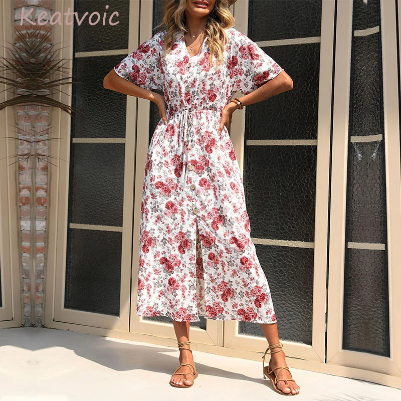 Keatvoic Woman Fashion Floral Print Dress Summer Casual V-Neck High Waist Bohemian Beach Holiday Midi Dress
Keatvoic Woman Fashion Floral Print Dress Summer Casual V-Neck High Waist Bohemian Beach Holiday Midi Dress