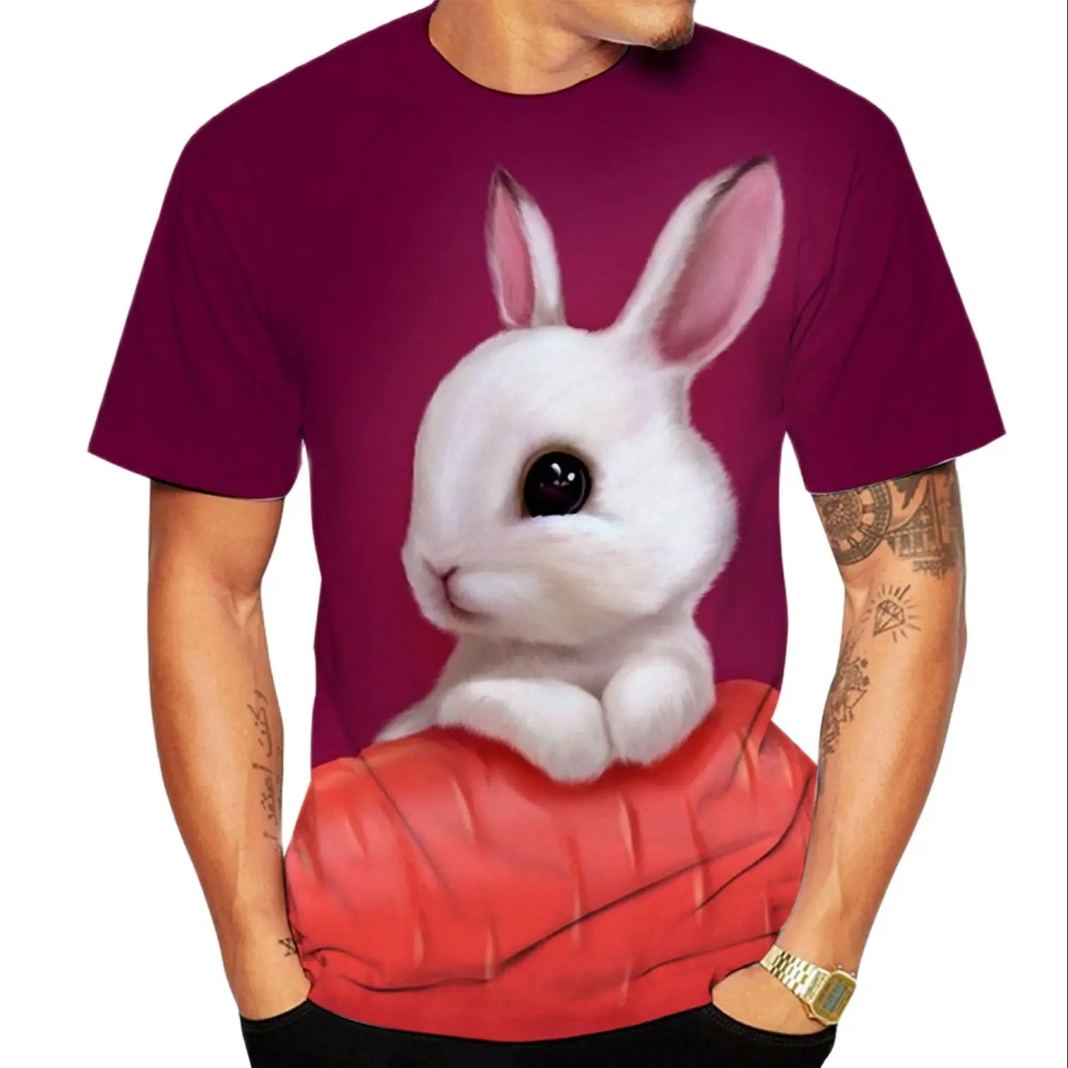Summer Men's 3D Rabbit Printed T-shirt, Fun, Casual, Quick Drying, Short Sleeved, Polyester Material
Summer Men's 3D Rabbit Printed T-shirt, Fun, Casual, Quick Drying, Short Sleeved, Polyester Material