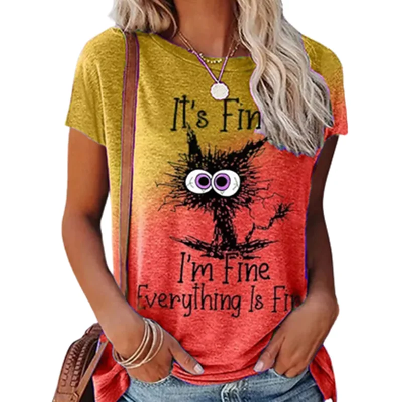 Summer Top For Fashion Letters Funny Cat 3d Print T-shirt Women Casual O-Neck Short Sleeve Simple Tees Female Street Daily Tops
Summer Top For Fashion Letters Funny Cat 3d Print T-shirt Women Casual O-Neck Short Sleeve Simple Tees Female Street Daily Tops