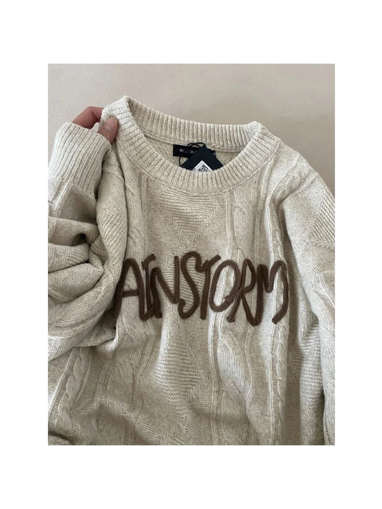Women Pullover Korean Autumn Winter Knitwear Long Sleeve Loose Sweater Vintage Oversized Classic Crew-neck Lettered Decoration
Women Pullover Korean Autumn Winter Knitwear Long Sleeve Loose Sweater Vintage Oversized Classic Crew-neck Lettered Decoration