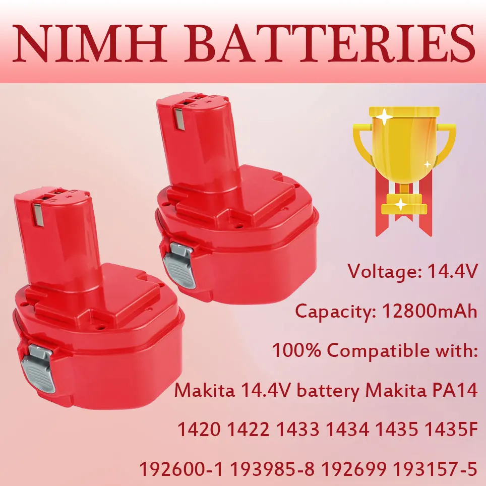 14.4V 12800mAh compatible with Makita PA14 1422 1433 1434 1435 1435F 192600-1 193985-8 192699 193157-5 NiMH battery replacement
14.4V 12800mAh compatible with Makita PA14 1422 1433 1434 1435 1435F 192600-1 193985-8 192699 193157-5 NiMH battery replacement