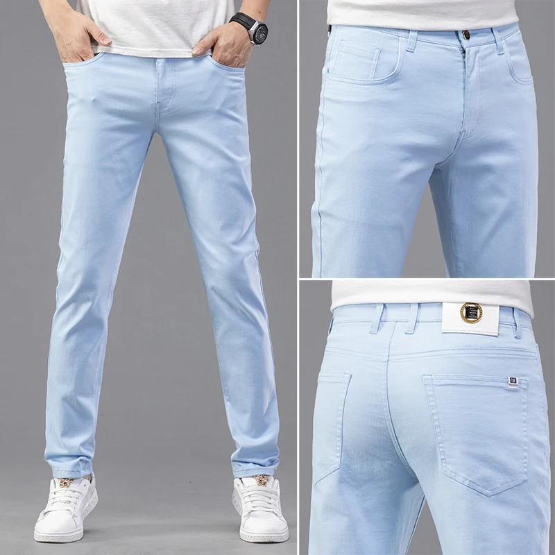 

High Quality Brands Summer Men's Jeans Trousers 4 Colors Men Clothes Elasticity Fit Straight Jean Classic Denim Casual Pants