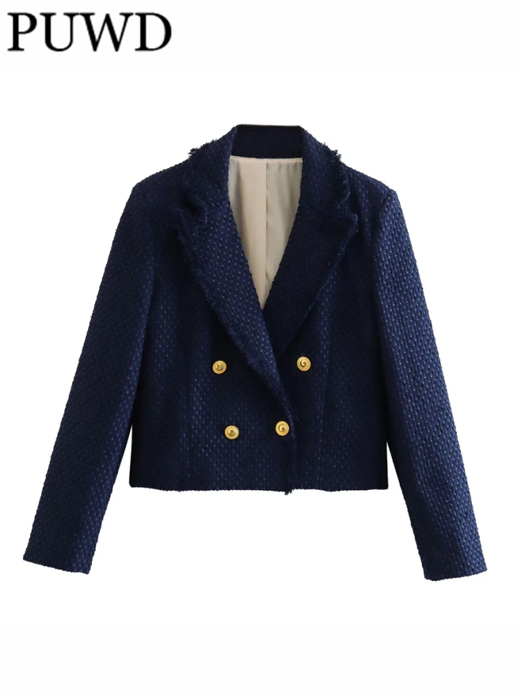 Женский модный синий текстурированный двубортный короткий Блейзер PUWD, пальто 2023, летняя винтажная женская верхняя одежда с длинным рукавом, шикарная
Женский модный синий текстурированный двубортный короткий Блейзер PUWD, пальто 2023, летняя винтажная женская верхняя одежда с длинным рукавом, шикарная