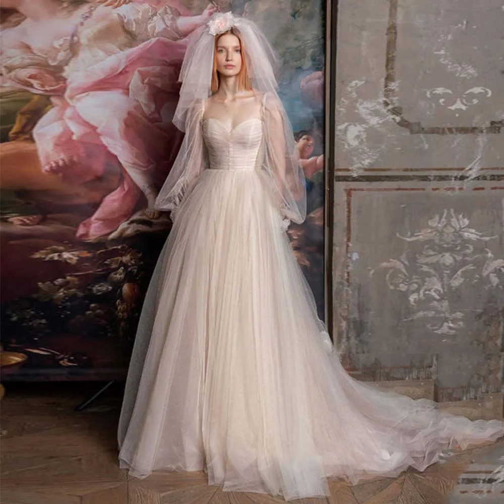 Pastoral Wedding Gowns Modern Pleated Sweetheart A-Line Bride Dress 2022 Illusion Long Sleeve Handmade Flower Bridal Gown Custom
Pastoral Wedding Gowns Modern Pleated Sweetheart A-Line Bride Dress 2022 Illusion Long Sleeve Handmade Flower Bridal Gown Custom